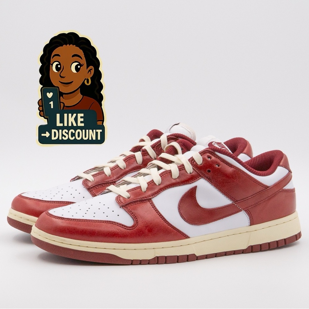 NIKE Dunk Low PRM Vintage “Team Red” Sz 14.5W / 13M **EUC in BOX** (FJ4555-100)
